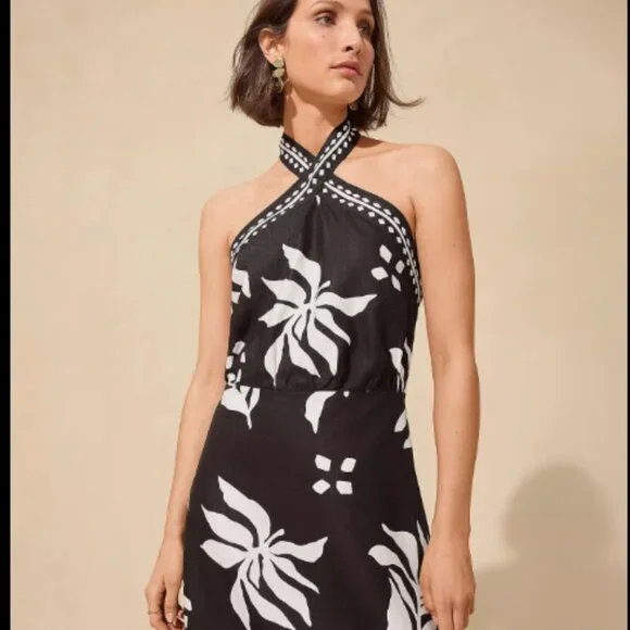 ANN TAYLOR LOFT LINEN BLEND FERN HALTER DRESS BLACK MINI NWOT $110 4 - Picture 4 of 9